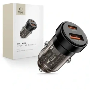 Buy Tech-Protect CC03 2-port Car Charger USB-A, USB-C PD 45W / QC 3.0 Black - THP4076 - {ean13} - Home Screen Store Europe