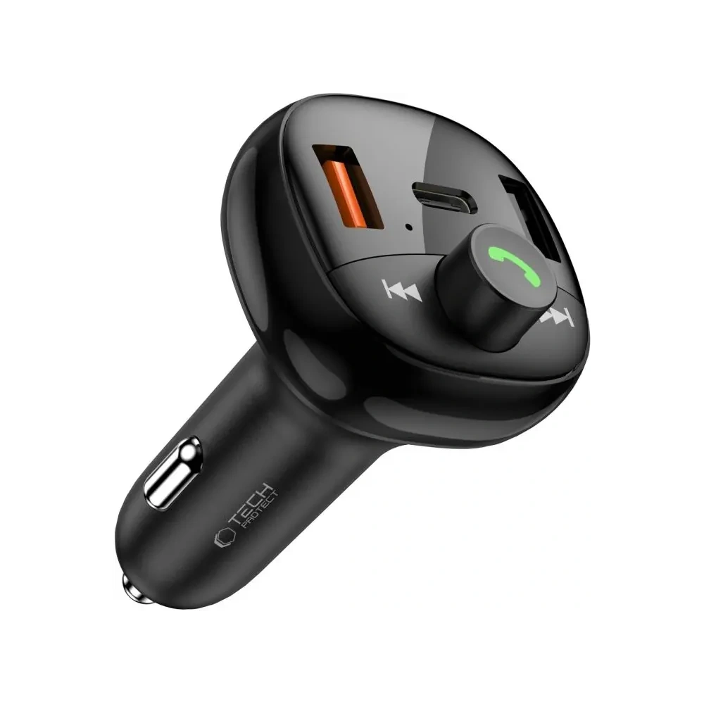 Ładowarka samochodowa Tech-Protect CC06 3-port Car Charger 2xUSB-A, USB-C PD 72W + Transmiter FM Bluetooth Black