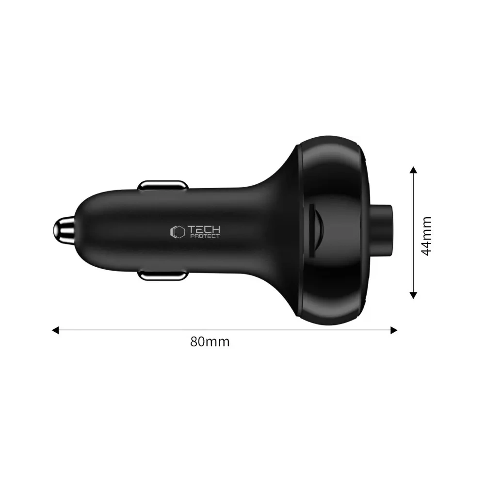 Ładowarka samochodowa Tech-Protect CC06 3-port Car Charger 2xUSB-A, USB-C PD 72W + Transmiter FM Bluetooth Black