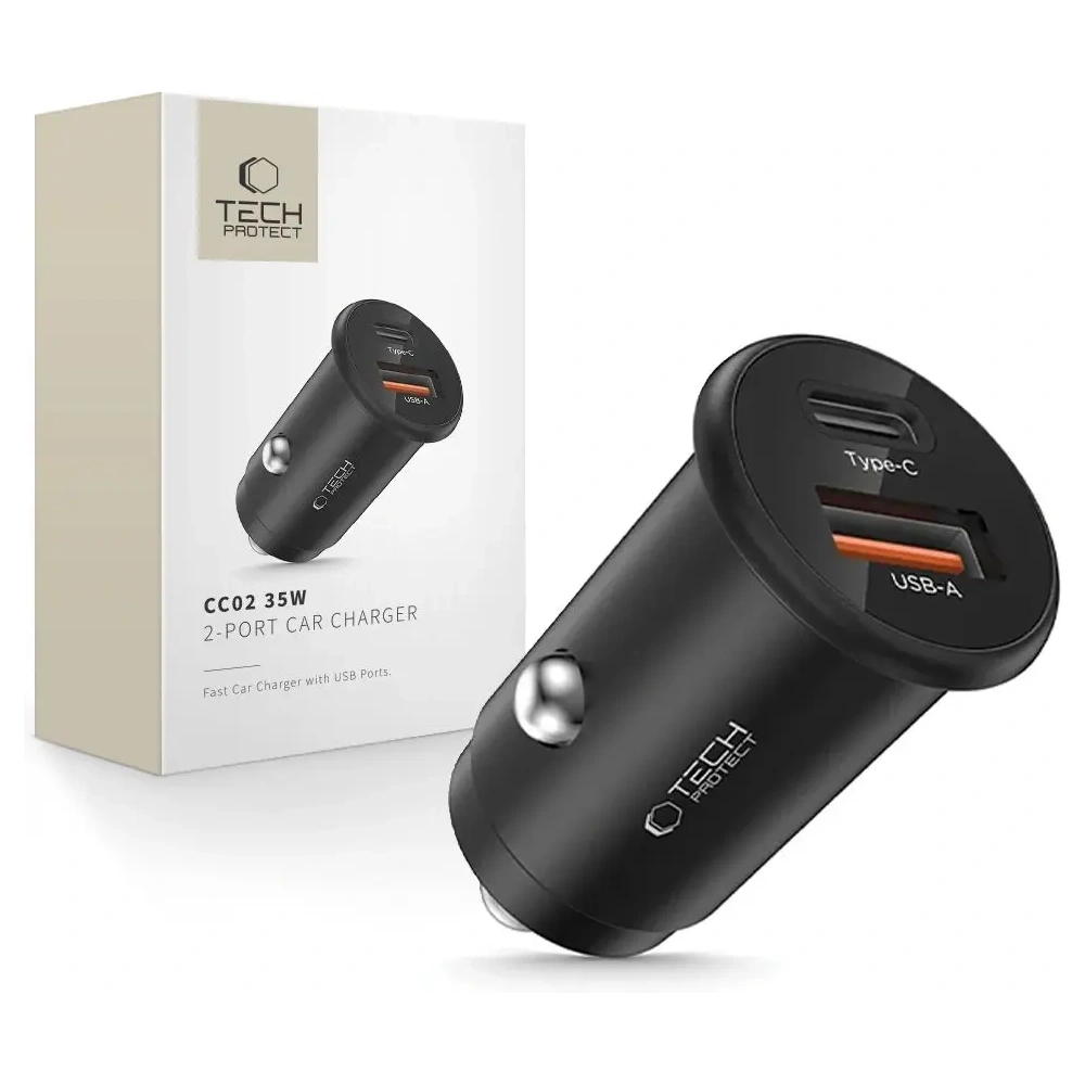 Ładowarka samochodowa Tech-Protect CC02 2-port Car Charger USB-A, USB-C PD 35W / QC 3.0 Black