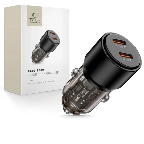 Kup Ładowarka samochodowa Tech-Protect CC03 2-port 2xUSB-C Car Charger PD 100W Black - THP4081 - {ean13} - Sklep Home Screen