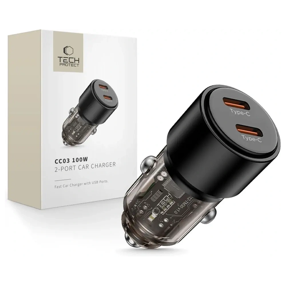 Ładowarka samochodowa Tech-Protect CC03 2-port 2xUSB-C Car Charger PD 100W Black