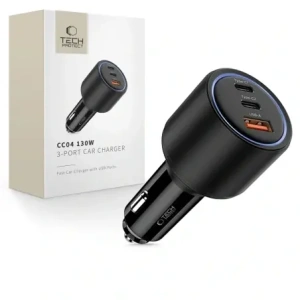 Buy Tech-Protect CC04 3-port Car Charger USB-A, 2xUSB-C PD 130W Black - THP4082 - {ean13} - Home Screen Store Europe