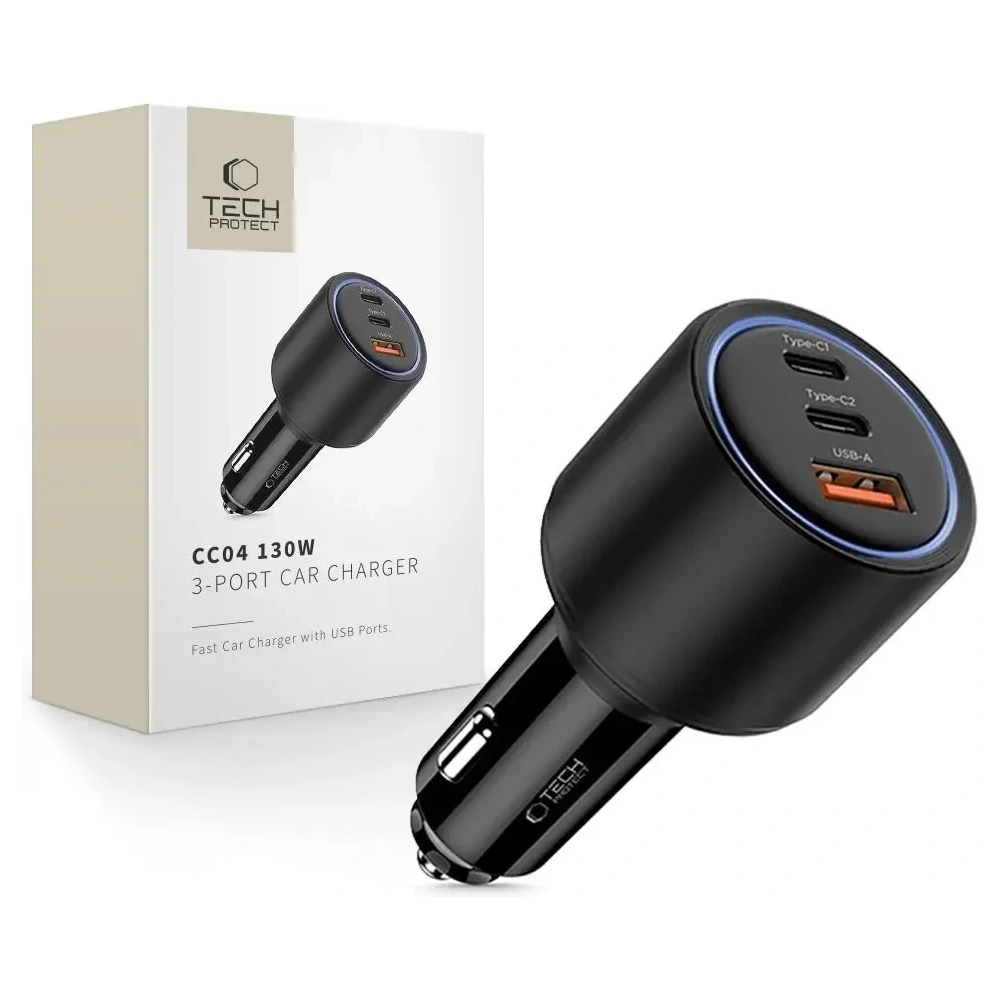 Ładowarka samochodowa Tech-Protect CC04 3-port Car Charger USB-A, 2xUSB-C PD 130W Black