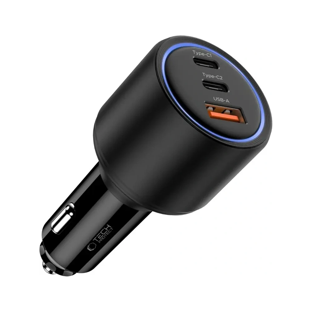 Ładowarka samochodowa Tech-Protect CC04 3-port Car Charger USB-A, 2xUSB-C PD 130W Black