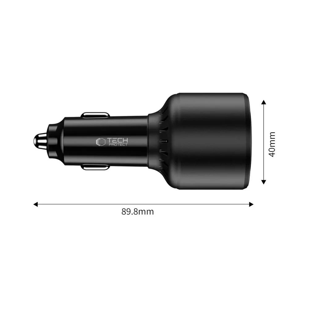 Ładowarka samochodowa Tech-Protect CC04 3-port Car Charger USB-A, 2xUSB-C PD 130W Black