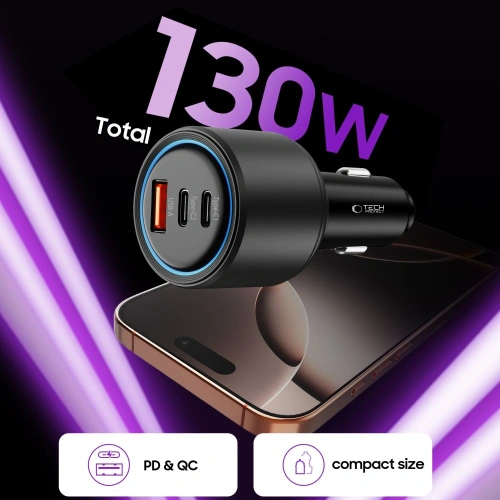 Buy Tech-Protect CC04 3-port Car Charger USB-A, 2xUSB-C PD 130W Black - THP4082 - {ean13} - Home Screen Store Europe