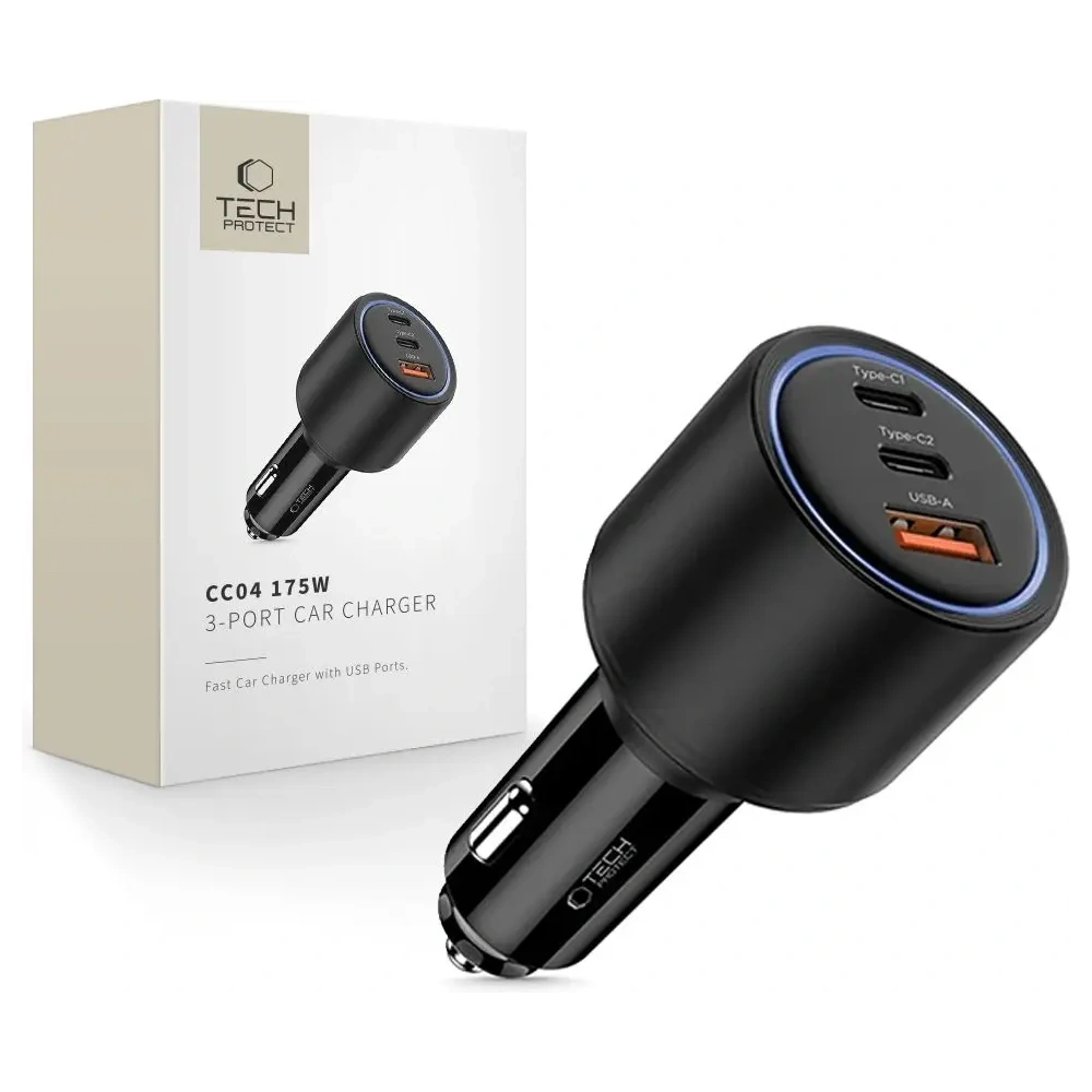 Ładowarka samochodowa Tech-Protect CC04 3-port Car Charger USB-A, 2xUSB-C PD 175W Black
