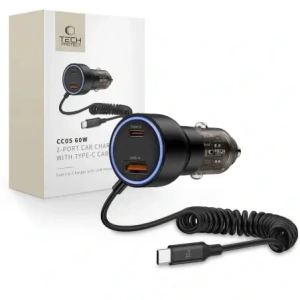 Buy Tech-Protect CC05 2-port Car Charger USB-A, USB-C PD 60W + USB-C Cable Black - THP4084 - {ean13} - Home Screen Store Europe