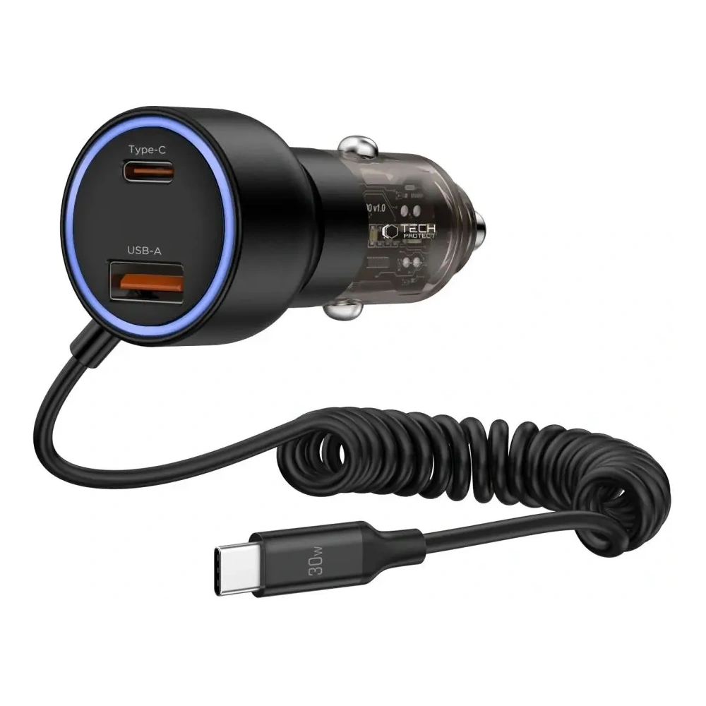 Ładowarka samochodowa Tech-Protect CC05 2-port Car Charger USB-A, USB-C PD 60W + USB-C Cable Black