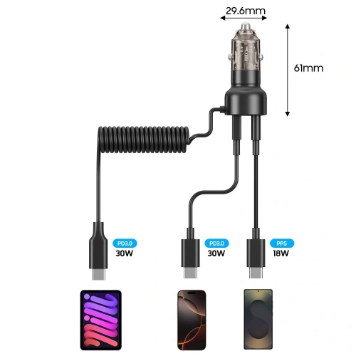 Kup Ładowarka samochodowa Tech-Protect CC05 2-port Car Charger USB-A, USB-C PD 60W + USB-C Cable Black - THP4084 - {ean13} - Sklep Home Screen
