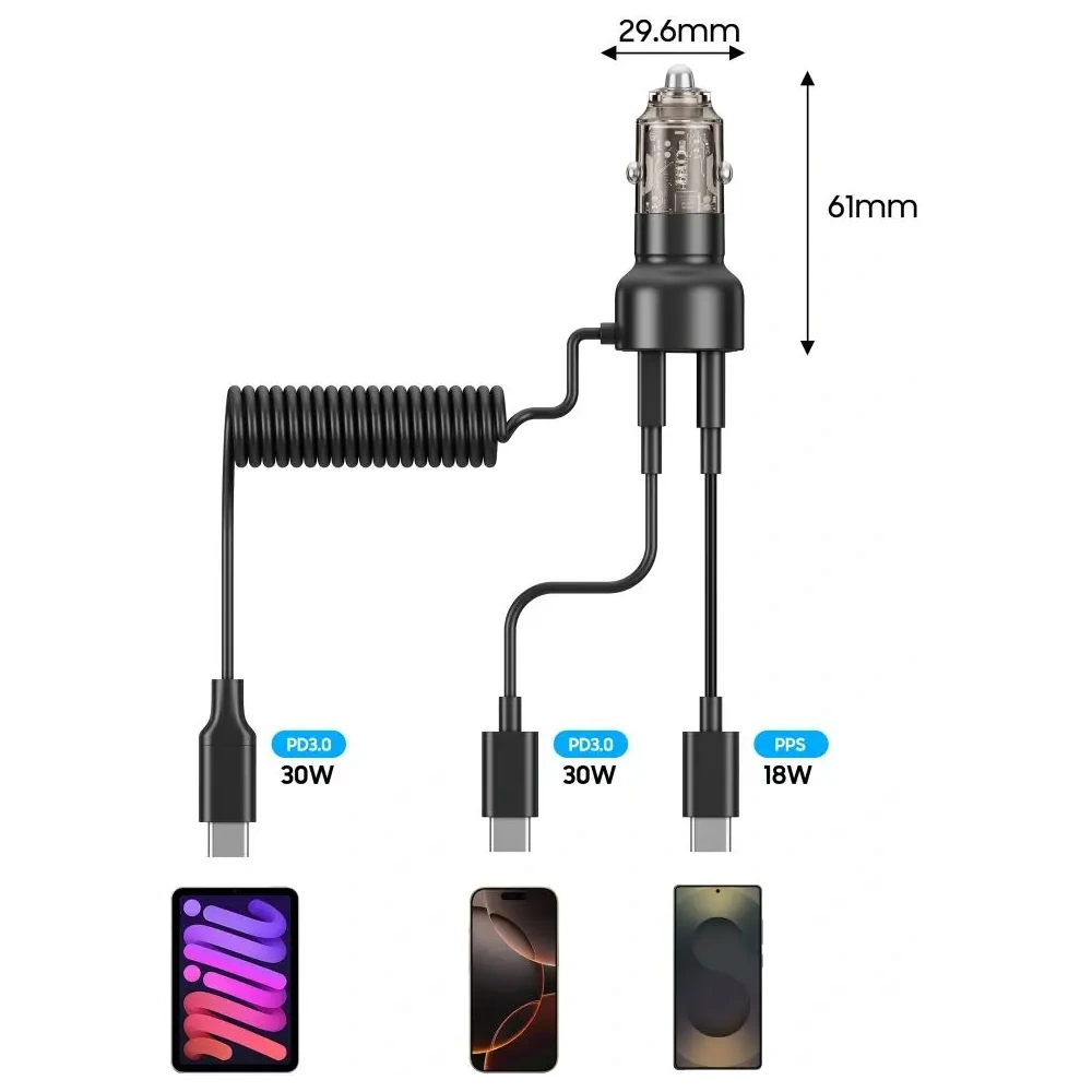 Ładowarka samochodowa Tech-Protect CC05 2-port Car Charger USB-A, USB-C PD 60W + USB-C Cable Black