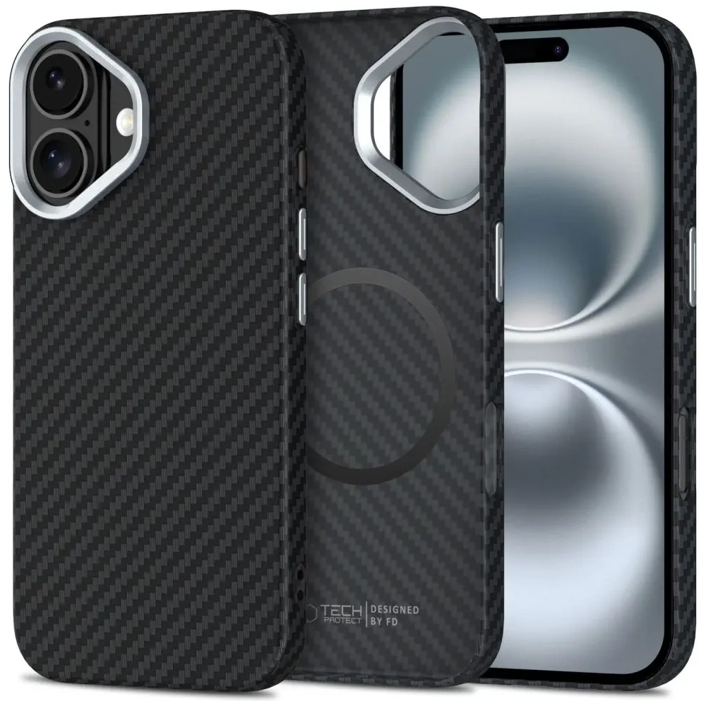 Etui Tech-Protect Ion Carbon MagSafe Apple iPhone 16 Black/silver