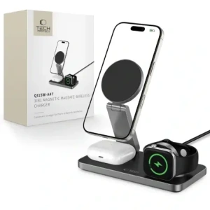 Kup Ładowarka bezprzewodowa 3w1 Tech-Protect QI15W-A47 3in1 Magnetic MagSafe Wireless Charger Black - THP4098 - {ean13} - Sklep Home Screen