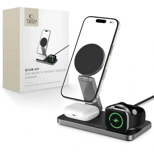 Kup Încărcător wireless 3w1 Tech-Protect QI15W-A47 3in1 Magnetic MagSafe Wireless Charger Black - THP4098 - {ean13} - Sklep Home Screen