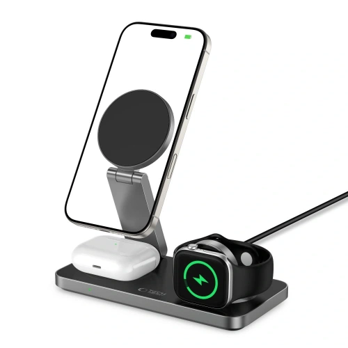 Kup Încărcător wireless 3w1 Tech-Protect QI15W-A47 3in1 Magnetic MagSafe Wireless Charger Black - THP4098 - {ean13} - Sklep Home Screen