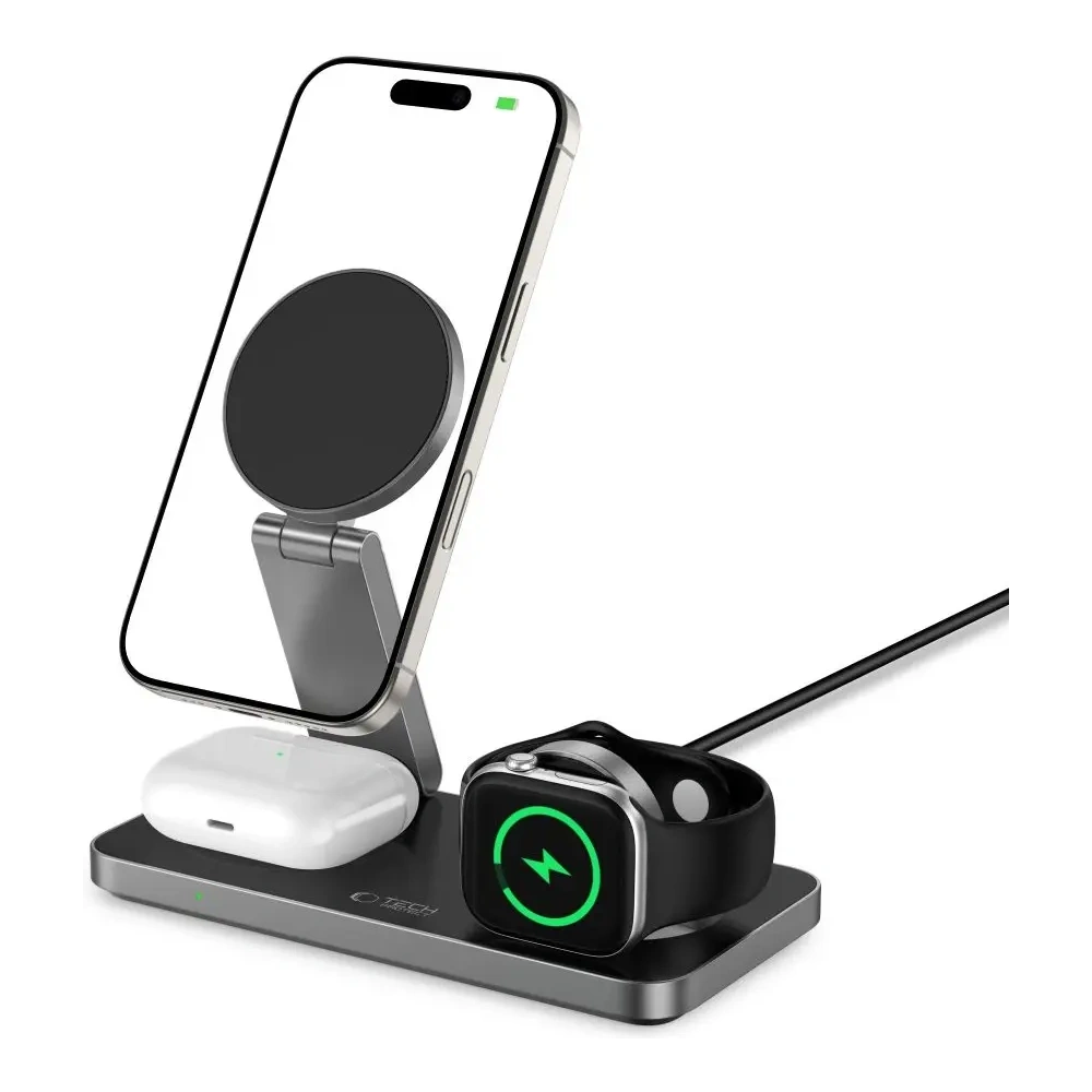 Ładowarka bezprzewodowa 3w1 Tech-Protect QI15W-A47 3in1 Magnetic MagSafe Wireless Charger Black