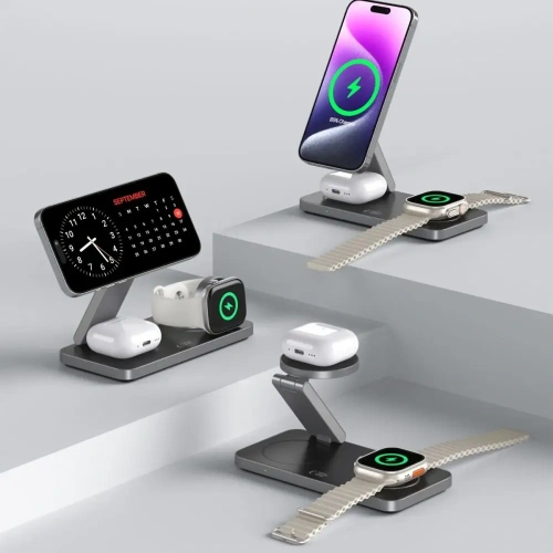 Kup Încărcător wireless 3w1 Tech-Protect QI15W-A47 3in1 Magnetic MagSafe Wireless Charger Black - THP4098 - {ean13} - Sklep Home Screen