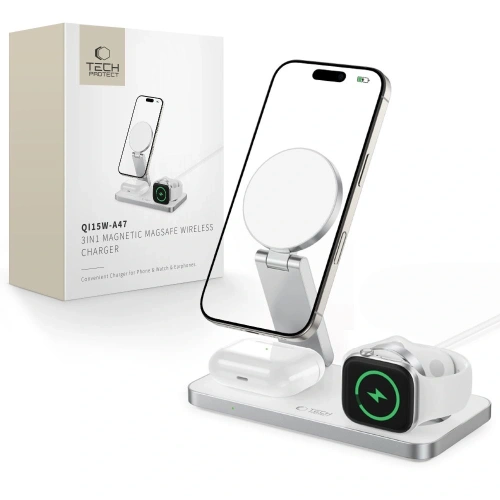 Kup Drahtloses Ladegerät 3w1 Tech-Protect QI15W-A47 3in1 Magnetic MagSafe Wireless Charger Weiß - THP4099 - {ean13} - Sklep Home Screen
