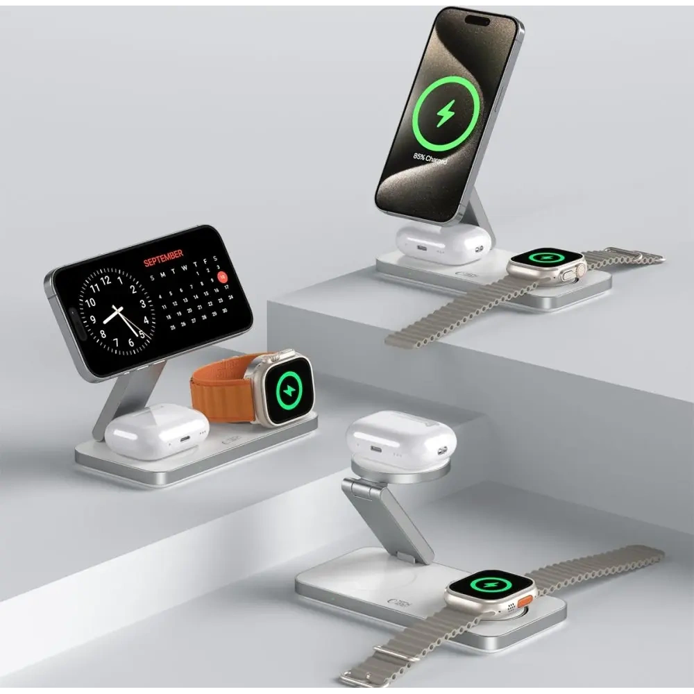 Ładowarka bezprzewodowa 3w1 Tech-Protect QI15W-A47 3in1 Magnetic MagSafe Wireless Charger White