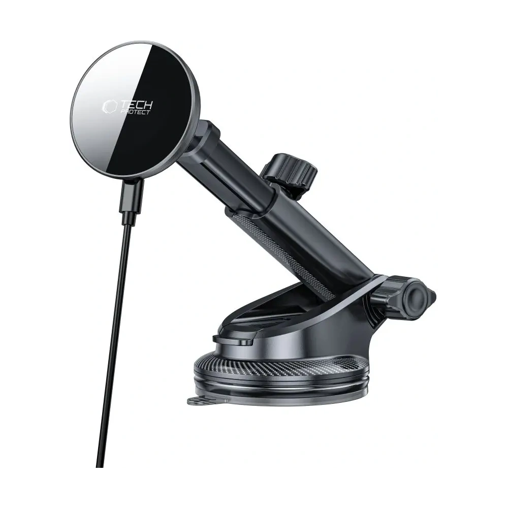 Uchwyt samochodowy na kokpit / do kratki z ładowarką bezprzewodową Tech-Protect MM15W-V10 Magnetic MagSafe Dashboard & Vent Car Mount Wireless Charger 15W Black