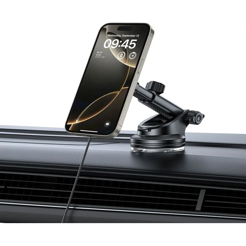 Uchwyt samochodowy na kokpit / do kratki z ładowarką bezprzewodową Tech-Protect MM15W-V10 Magnetic MagSafe Dashboard & Vent Car Mount Wireless Charger 15W Black