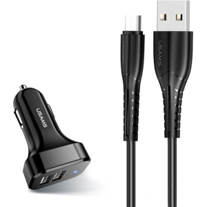 Buy [CR] USAMS C13 Car Charger 2xUSB 2.1A microUSB black/black NTU35MC13TZ - OT-881 - {ean13} - Home Screen Store Europe