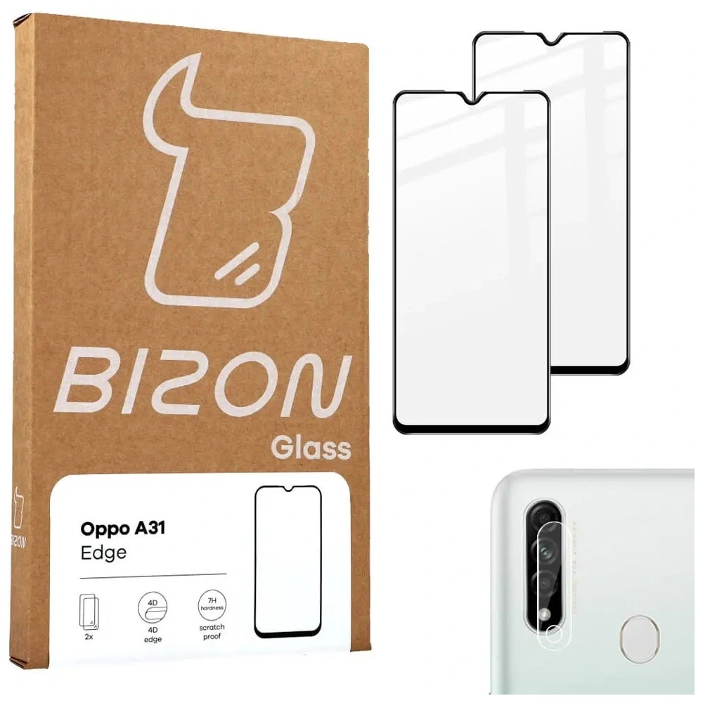 2x szkło na ekran + 1x na aparat Bizon Edge 2 Pack do Oppo A31