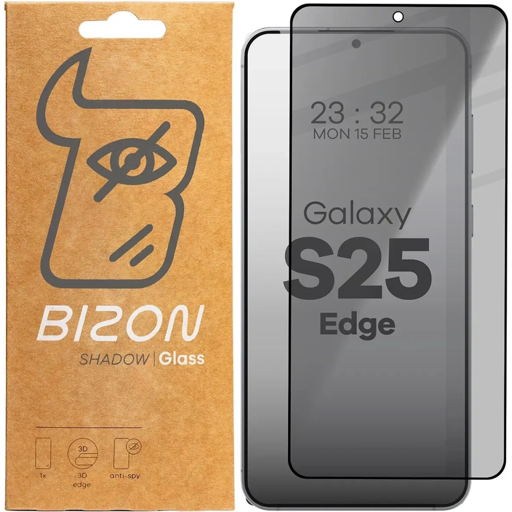Prywatyzujące szkło hartowane Bizon Glass Edge Shadow do Samsung Galaxy S25 Edge przyciemniane z czarną ramką