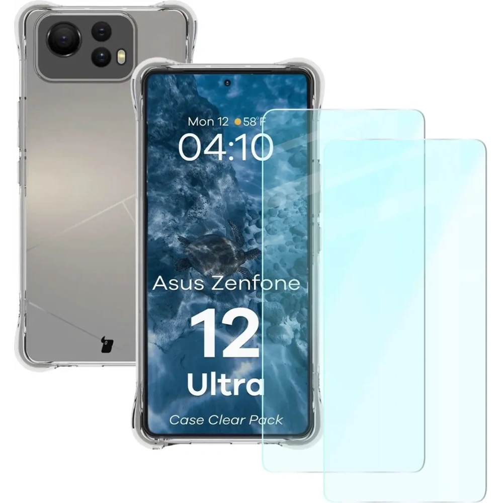 Etui + 2x szkło na ekran Bizon Case Clear Pack do Asus Zenfone 12 Ultra przezroczyste