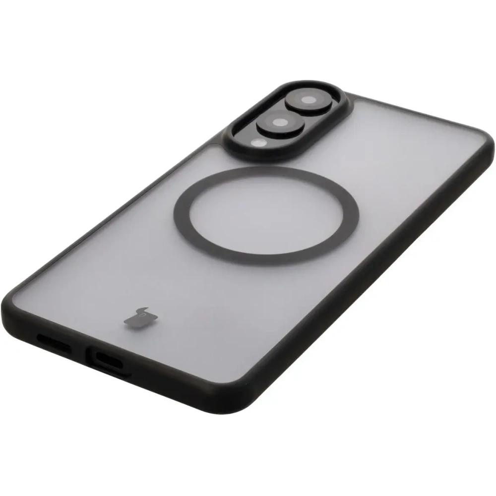 Etui z pierścieniem magnetycznym Bizon Case MatteO do Samsung Galaxy S25 Edge przydymione-czarne