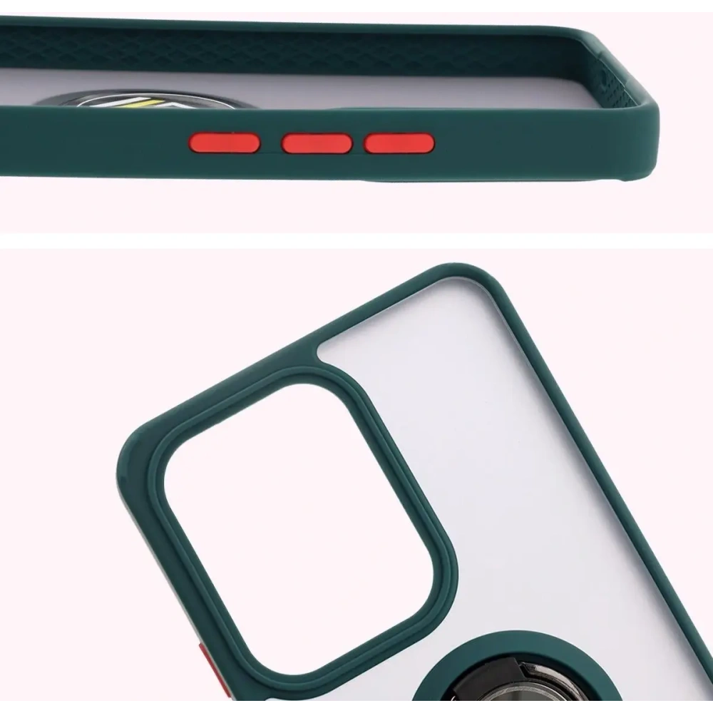 Etui z uchwytem na palec Bizon Case Hybrid Ring do Oppo Reno13 F / FS przydymione z ciemnozieloną ramką