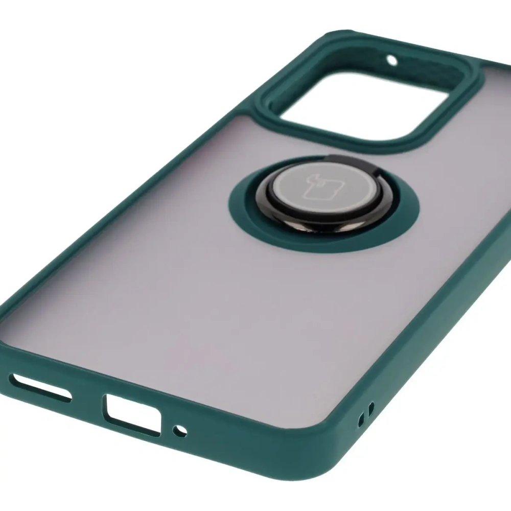 Etui z uchwytem na palec Bizon Case Hybrid Ring do Oppo Reno13 F / FS przydymione z ciemnozieloną ramką