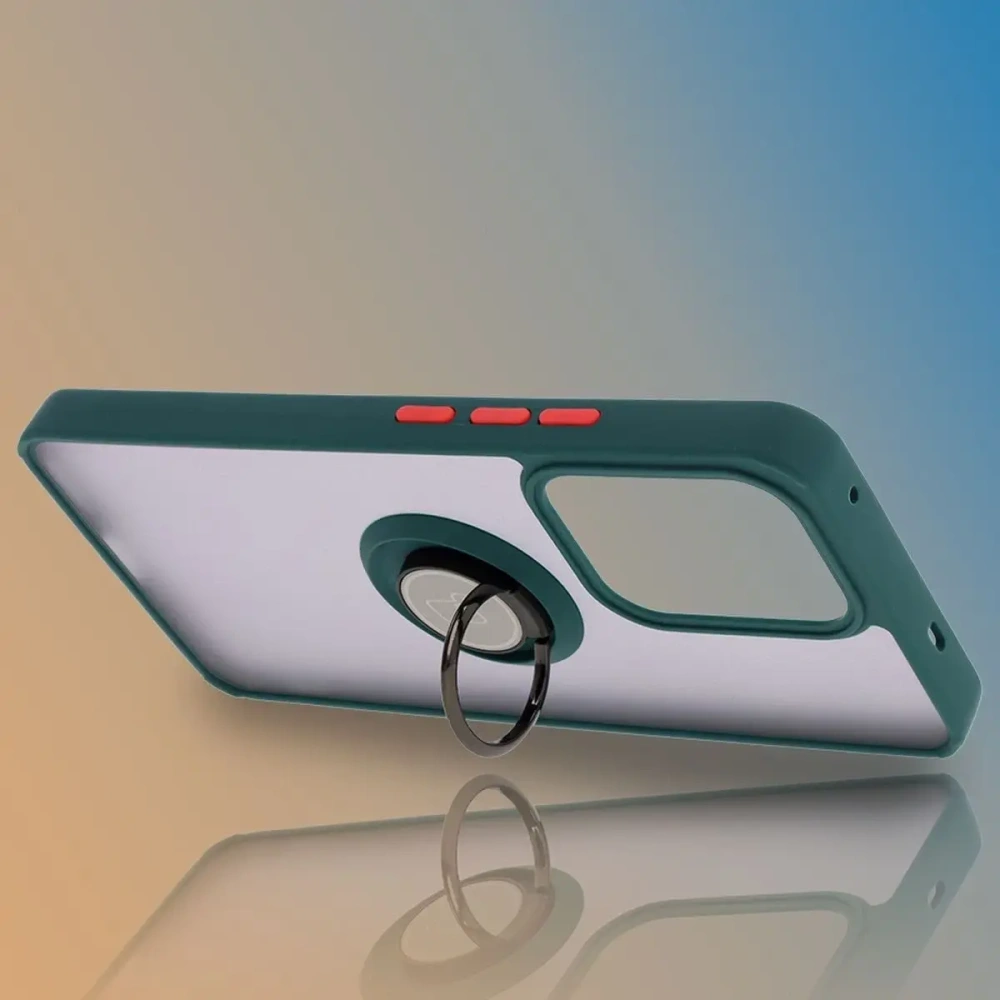 Etui z uchwytem na palec Bizon Case Hybrid Ring do Oppo Reno13 F / FS przydymione z ciemnozieloną ramką