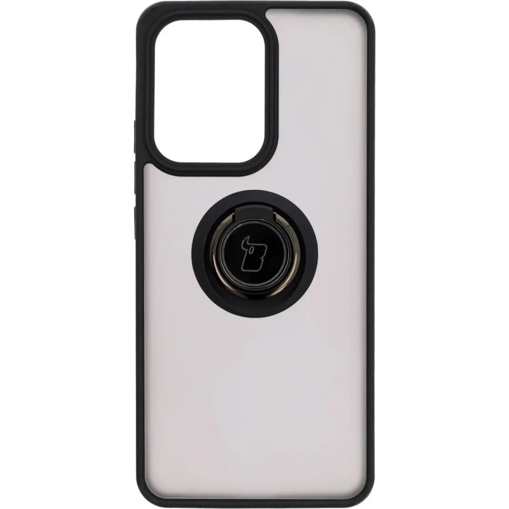 Etui z uchwytem na palec Bizon Case Hybrid Ring do Oppo Reno13 F / FS przydymione z czarną ramką