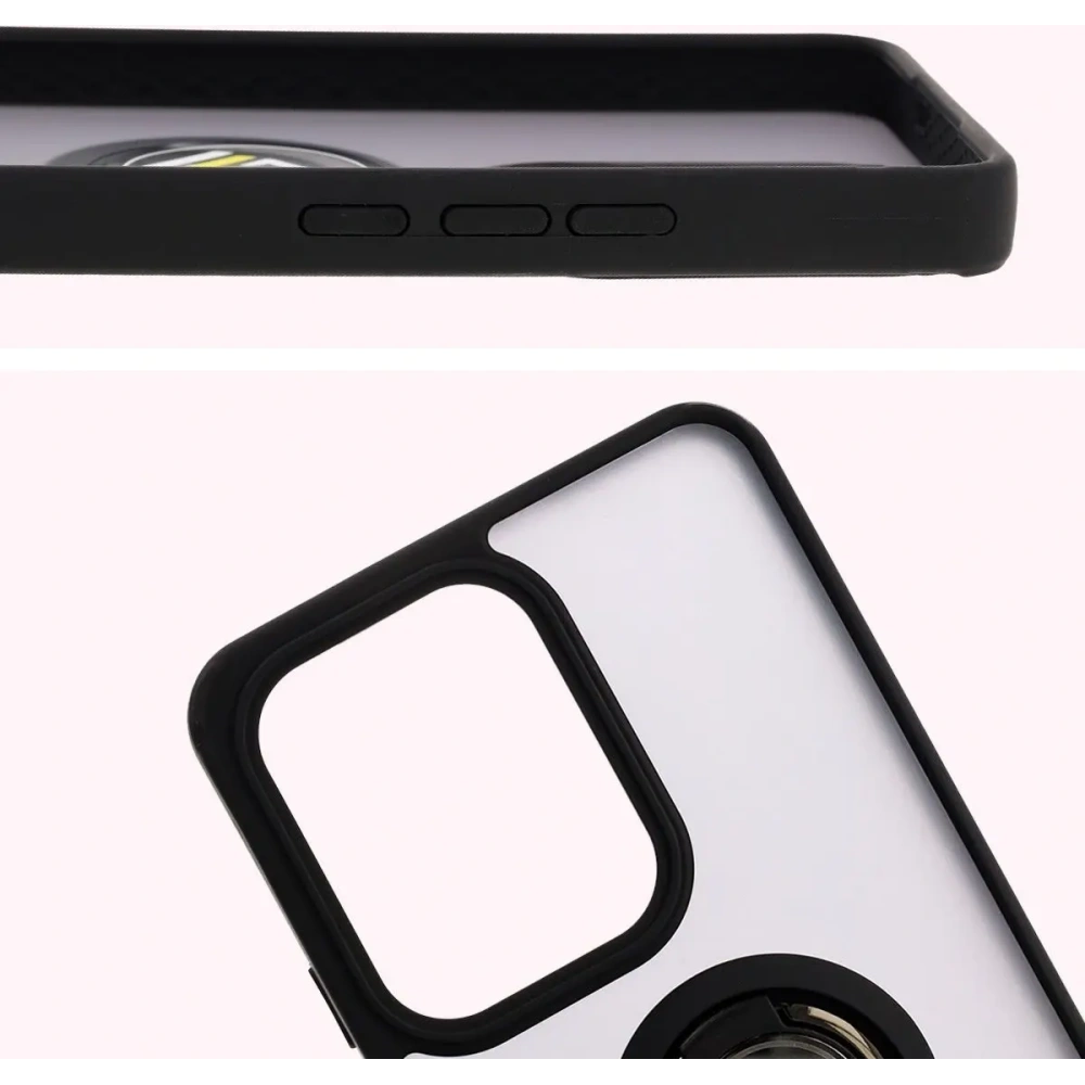 Etui z uchwytem na palec Bizon Case Hybrid Ring do Oppo Reno13 F / FS przydymione z czarną ramką