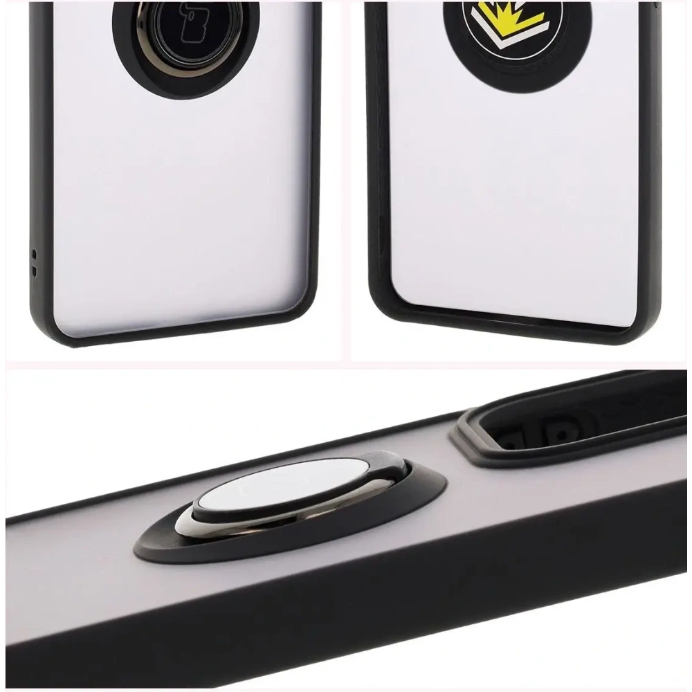 Etui z uchwytem na palec Bizon Case Hybrid Ring do Oppo Reno13 F / FS przydymione z czarną ramką