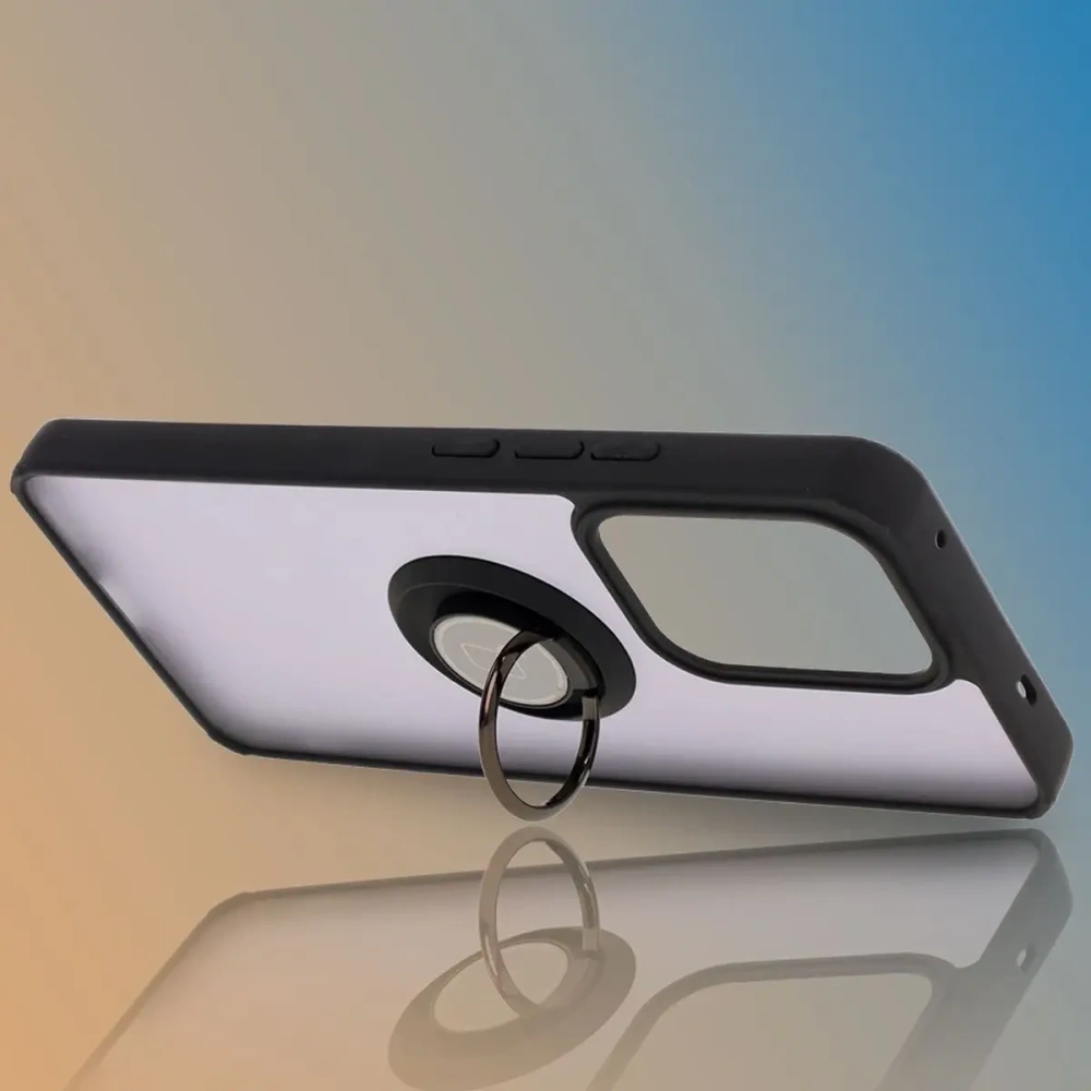 Etui z uchwytem na palec Bizon Case Hybrid Ring do Oppo Reno13 F / FS przydymione z czarną ramką