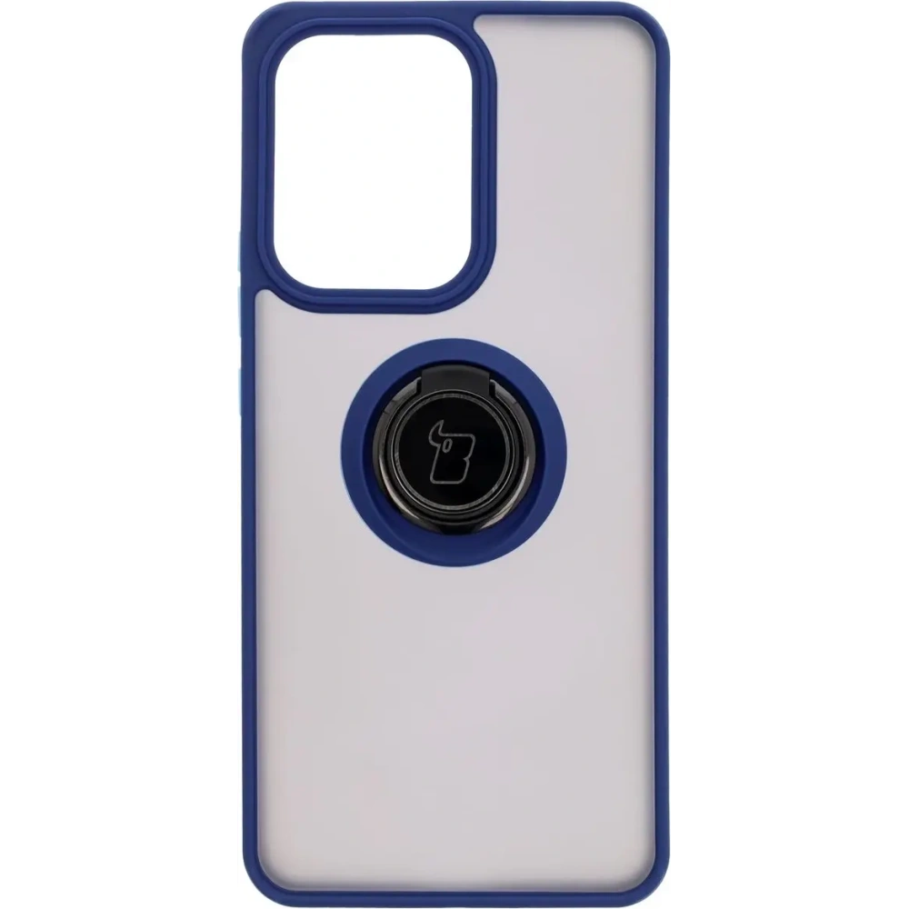 Etui z uchwytem na palec Bizon Case Hybrid Ring do Oppo Reno13 F / FS przydymione z granatową ramką