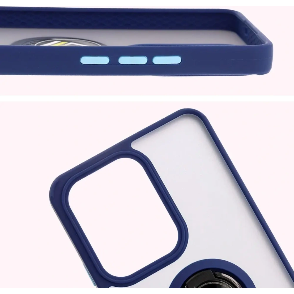 Etui z uchwytem na palec Bizon Case Hybrid Ring do Oppo Reno13 F / FS przydymione z granatową ramką