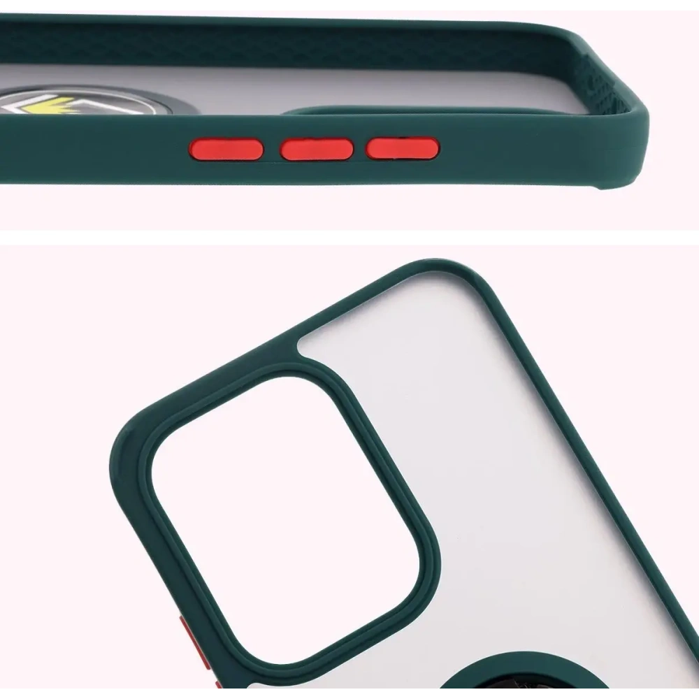 Etui z uchwytem na palec Bizon Case Hybrid Ring do Oppo Reno13 przydymione z ciemnozieloną ramką