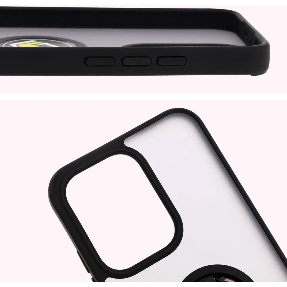 Etui z uchwytem na palec Bizon Case Hybrid Ring do Oppo Reno13 przydymione z czarną ramką