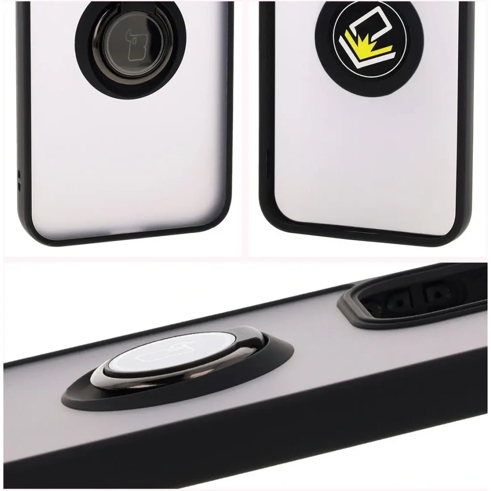 Etui z uchwytem na palec Bizon Case Hybrid Ring do Oppo Reno13 przydymione z czarną ramką