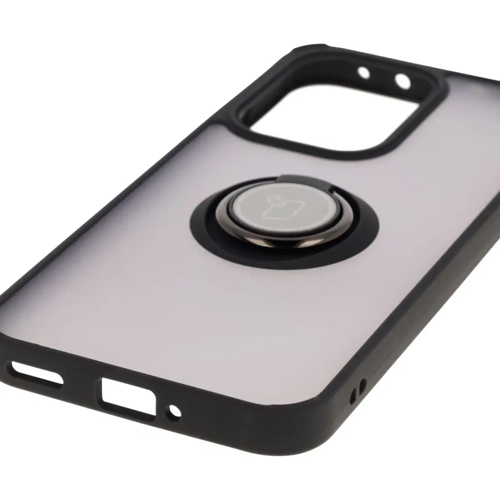 Etui z uchwytem na palec Bizon Case Hybrid Ring do Oppo Reno13 przydymione z czarną ramką