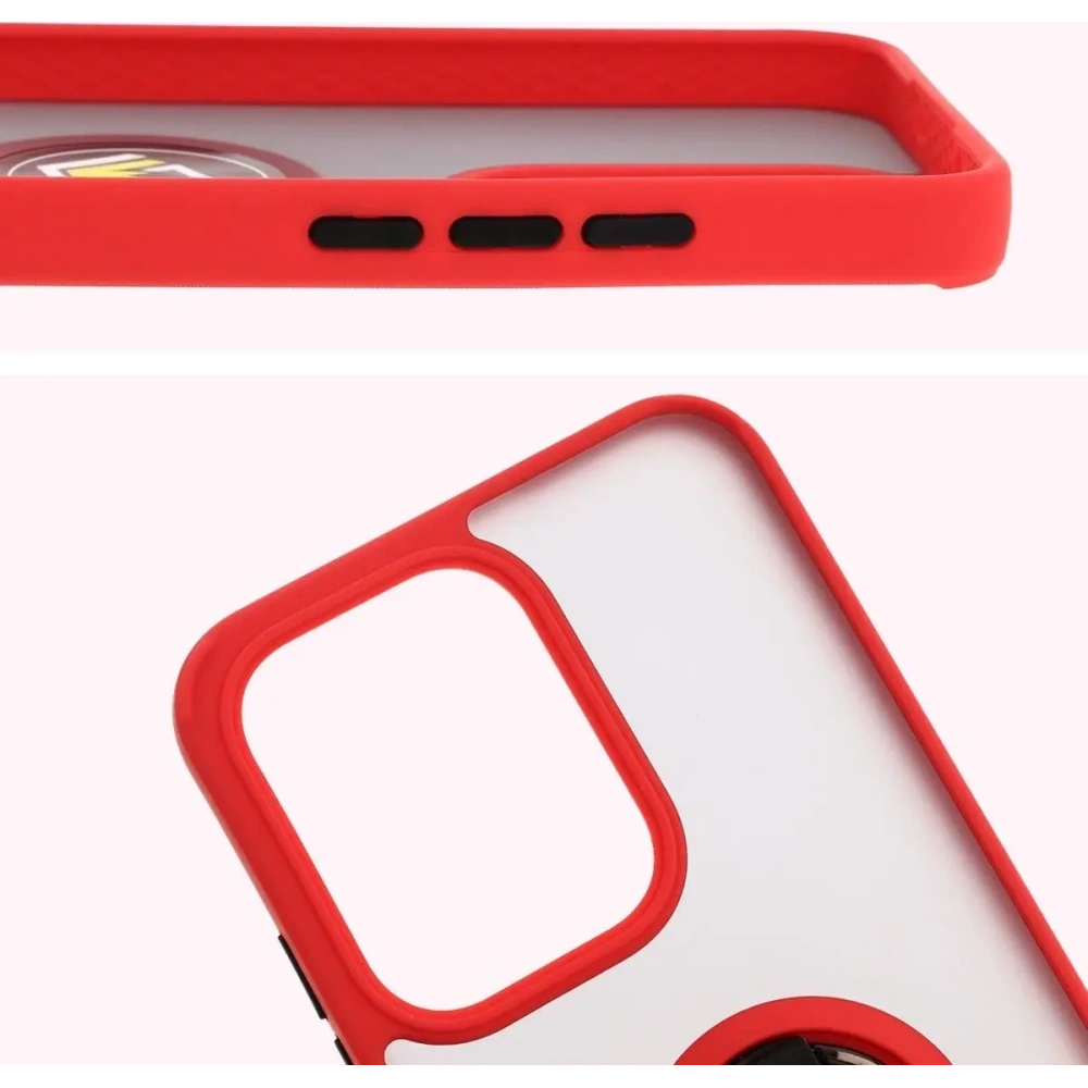 Etui z uchwytem na palec Bizon Case Hybrid Ring do Oppo Reno13 przydymione z czerwoną ramką