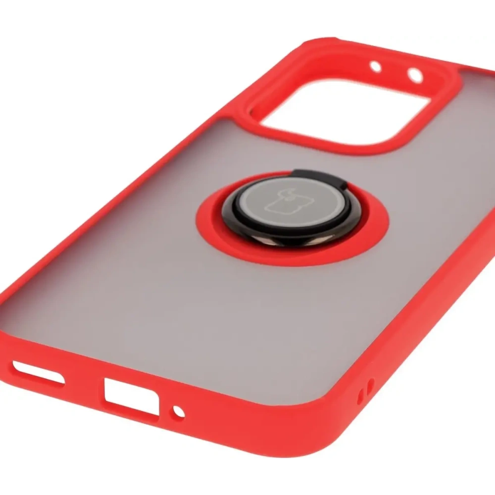 Etui z uchwytem na palec Bizon Case Hybrid Ring do Oppo Reno13 przydymione z czerwoną ramką