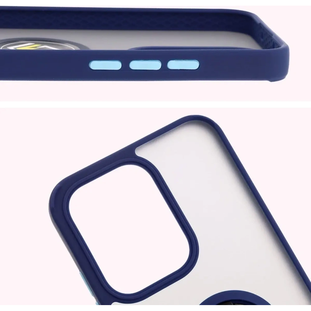 Etui z uchwytem na palec Bizon Case Hybrid Ring do Oppo Reno13 przydymione z granatową ramką