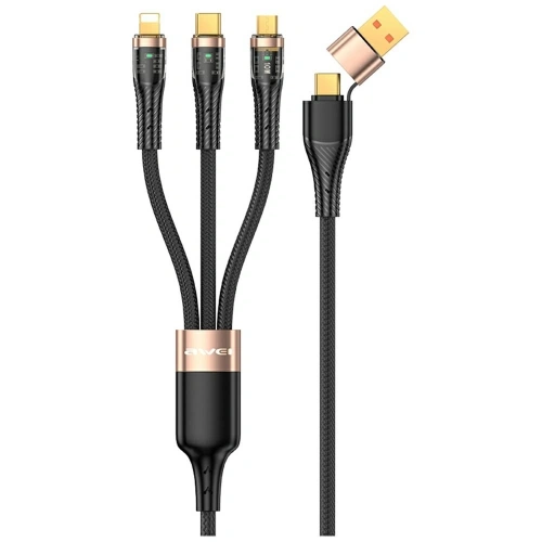 Kup AWEI CL-228 USB-A, USB-C / USB-C, Lightning, microUSB černý kabel - AWEI247 - {ean13} - Sklep Home Screen
