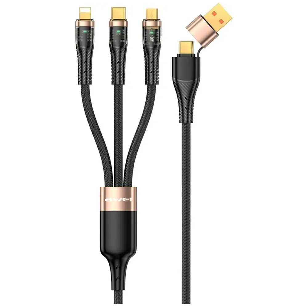 Kabel AWEI CL-228 USB-A,USB-C / USB-C, Lightning, microUSB czarny