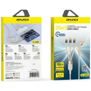 Kup AWEI CL-228 USB-A, USB-C / USB-C, Lightning, microUSB fekete kábel - AWEI247 - {ean13} - Sklep Home Screen